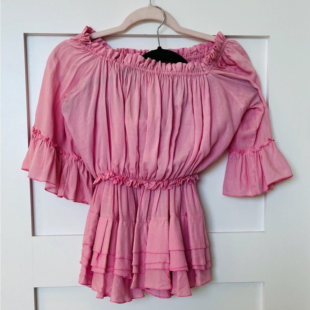 Chic Off-Shoulder Pink blouse with matching skirt set